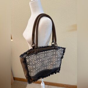 Myra Bag Brown and Black Shoulder Bag with Leather Accents